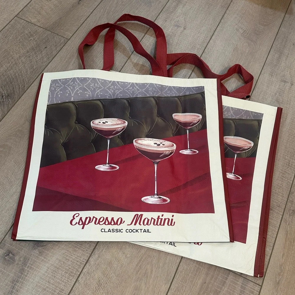 Homegoods TJMaxx Marshalls Viral Espresso Martini Print Tote Bags Set of 2 NWOT